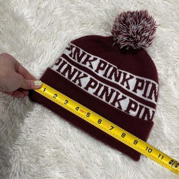 Pink Victoria Secret Womens Beanie Toboggan Pom Skull Cap Ski Striped Winter Hat - Picture 3 of 9